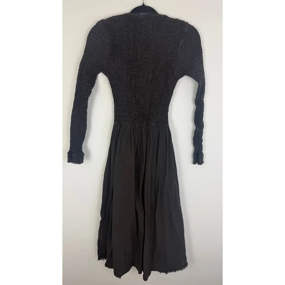 Sea New York Womens Casey Long Sleeve Raw Hem Fit & Flare Black Midi Dress 2 - Picture 3 of 11